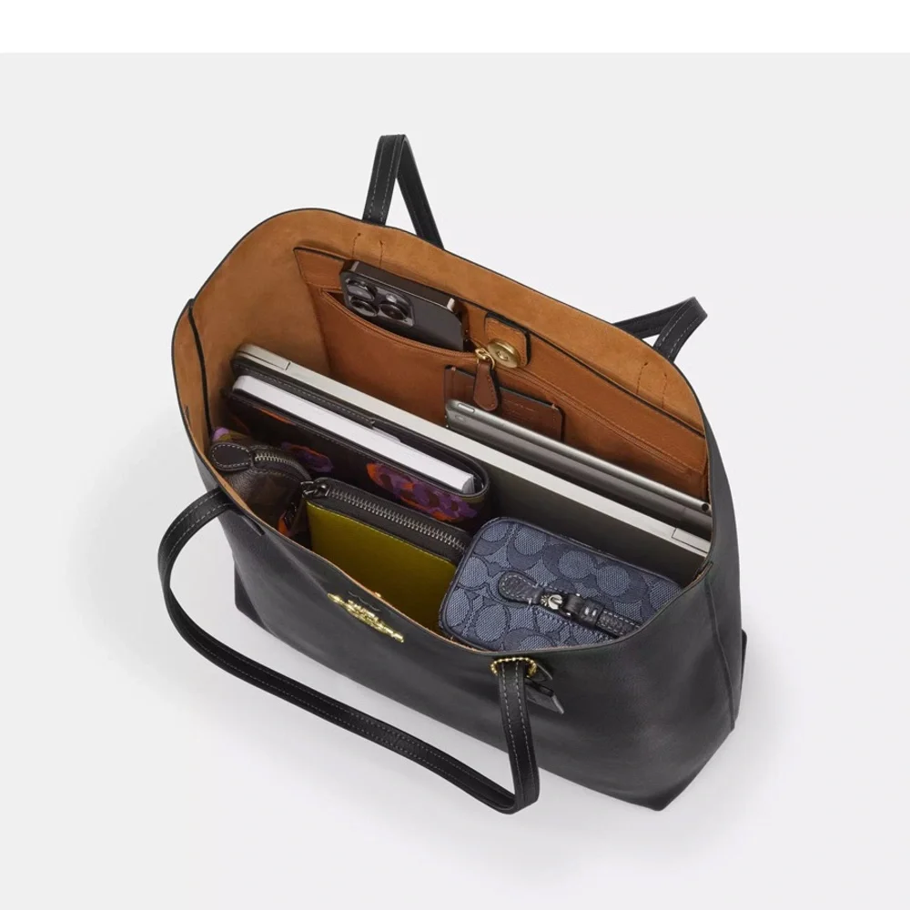 Coach Thea Leather Large Shoulder Tote Black - Picture 4 of 10